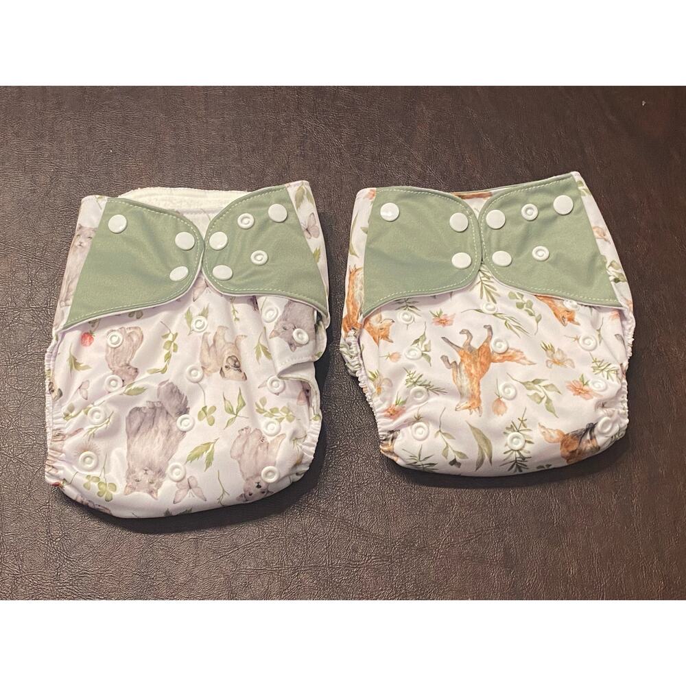 HappyFlute+ Reusable Cloth Diapers Lot of 2‎ Woodland Fox Cat Dog Pocket Inserts